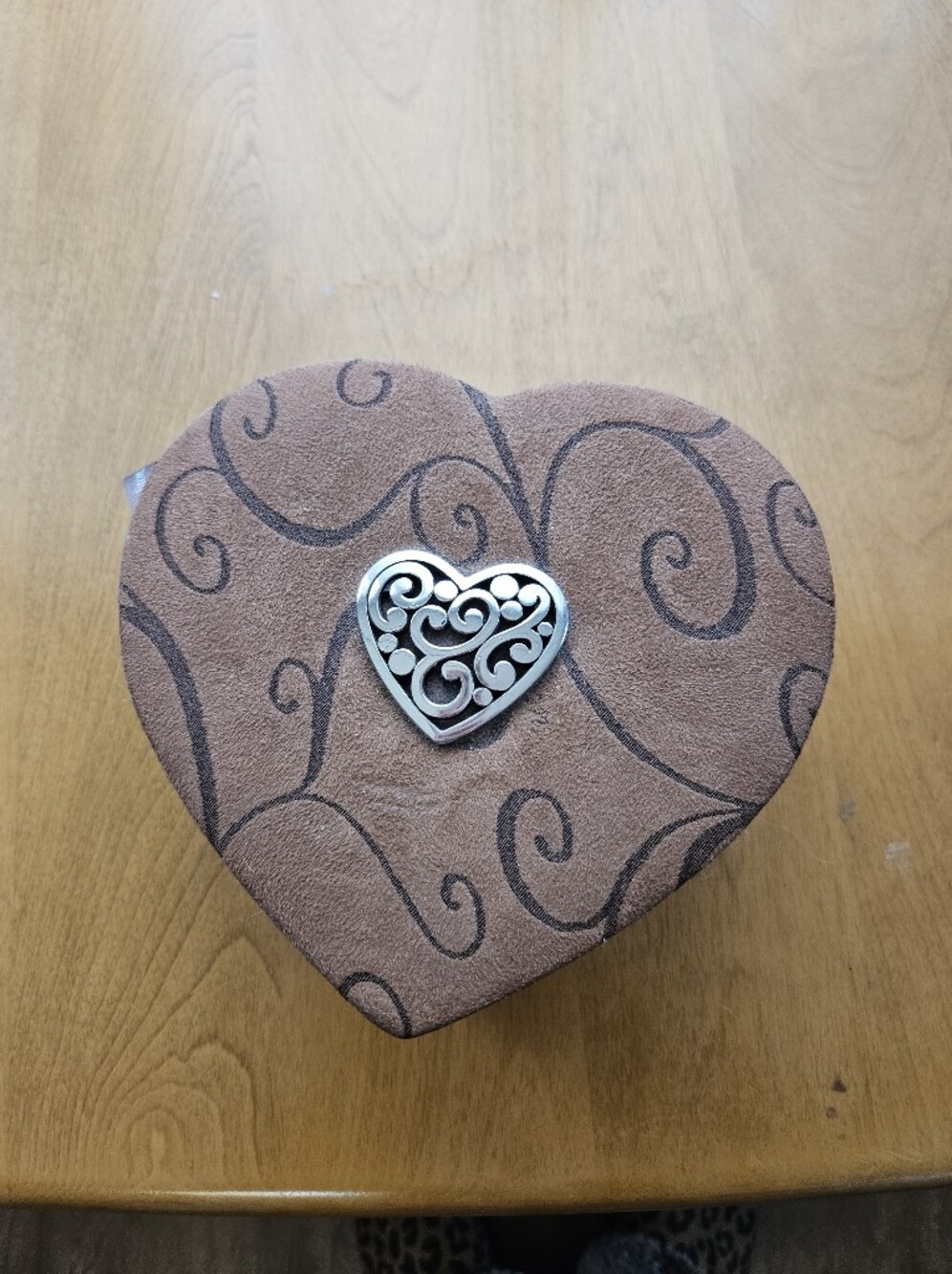 Brighton Heart-Shaped Decorative Jewelry Box in Taupe with Silver Accent